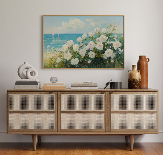 Coastal Roses Dance With Sailboats
