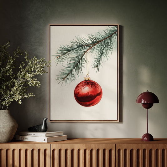 Festive Red Ornament Watercolor Print - Holiday Wall Art - Gallery Canvas image 15