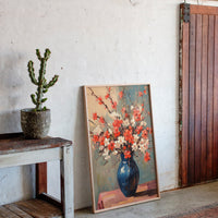 Cherry Blossom Oil Painting – Impressionist Floral Vase Wall Art