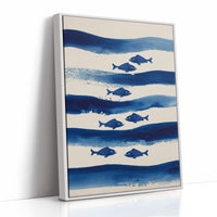 Blue Fish Swim Between Waves