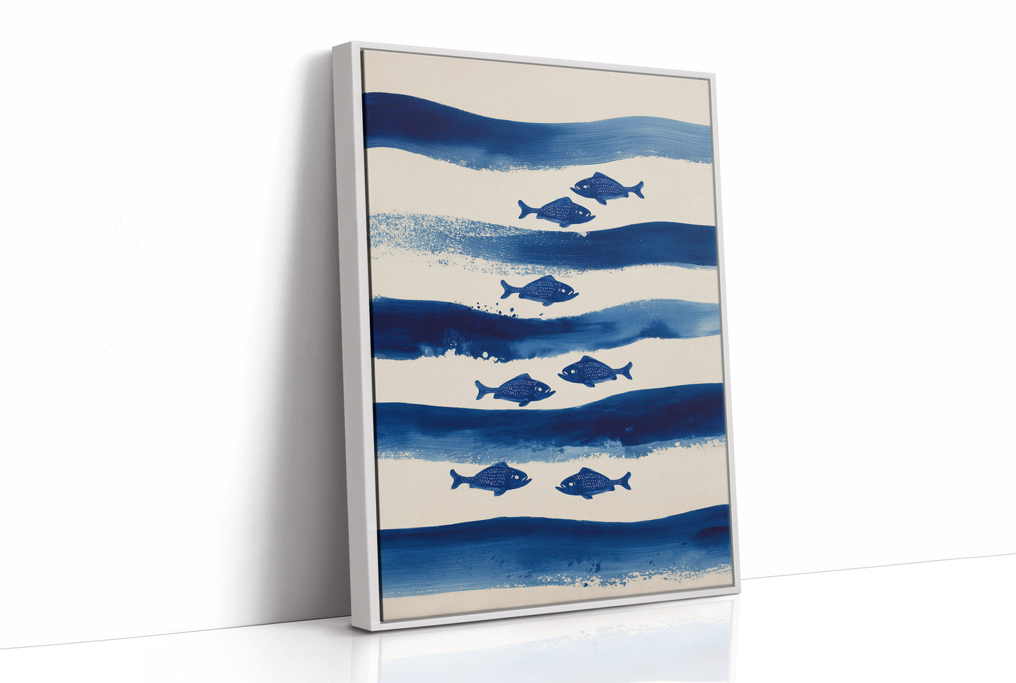 Blue Fish Swim Between Waves