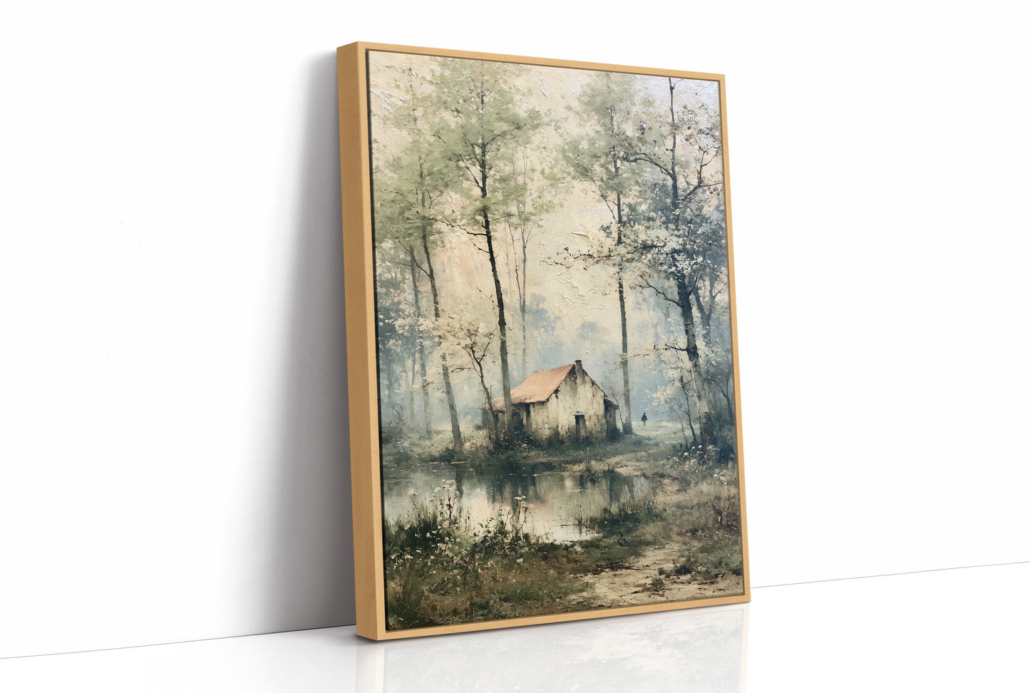 The Weathered Cottage: Misty Woodland Reflection