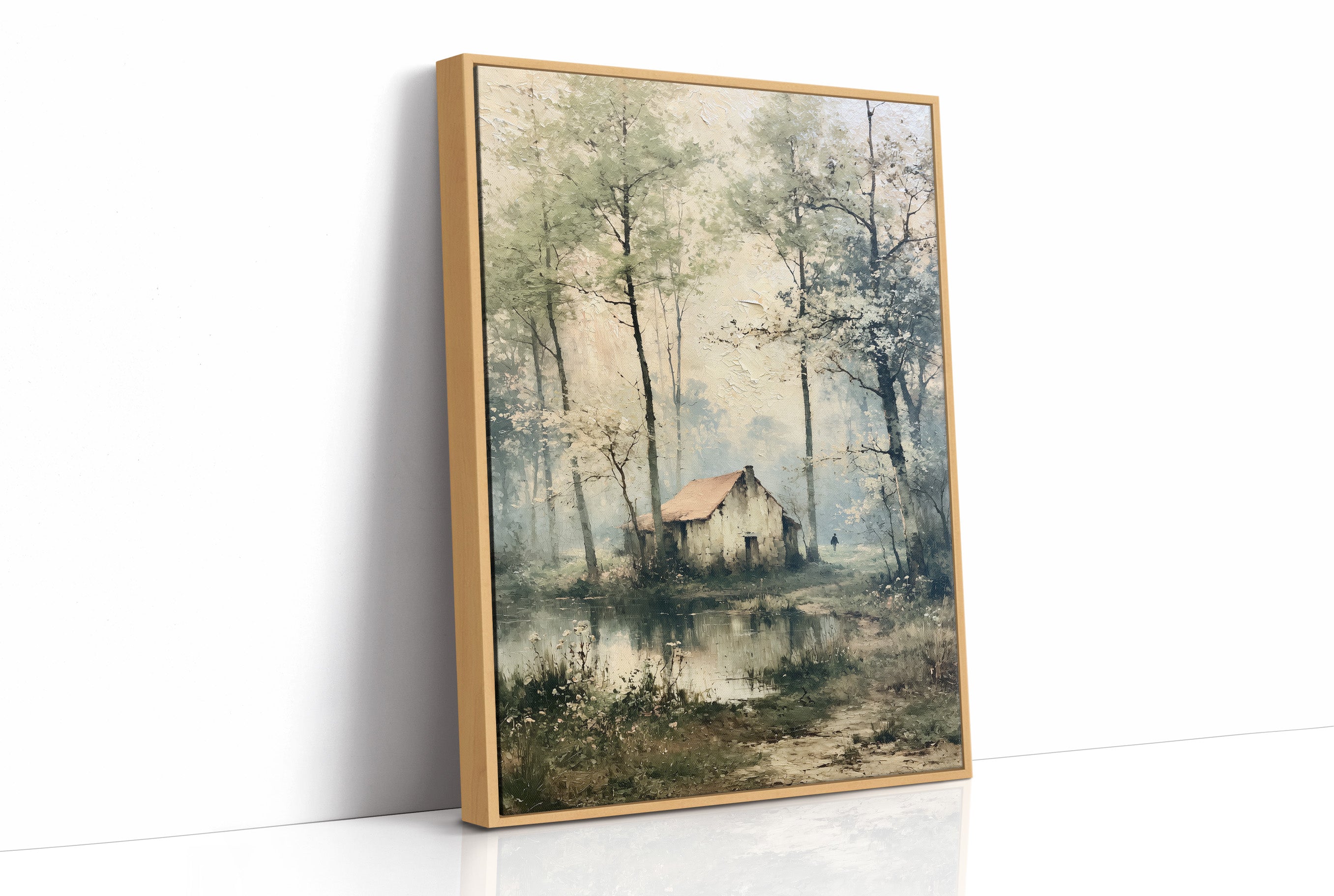 The Weathered Cottage: Misty Woodland Reflection