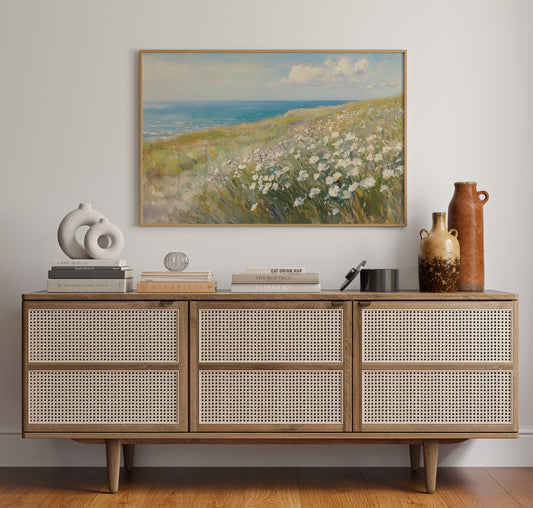 Coastal Daisies Dance Above Azure Waves