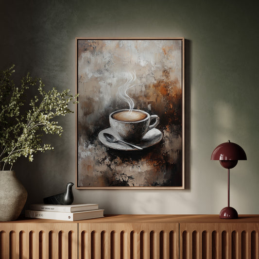 Steaming Coffee Cup Canvas Art - Rustic Kitchen Decor - Gallery Canvas image 10
