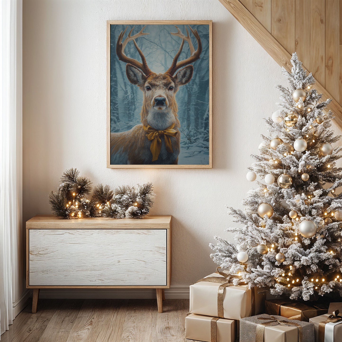 December's Stag Wears Golden Ribbon