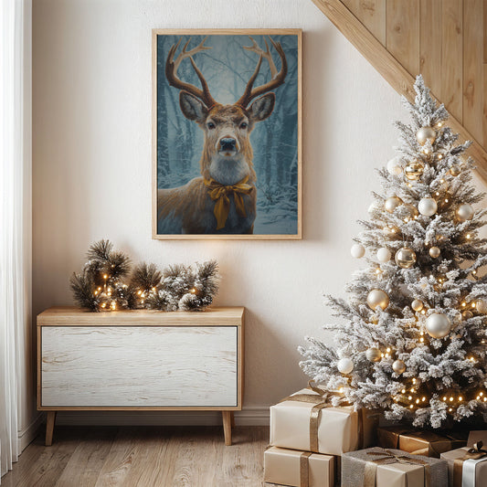 December's Stag Wears Golden Ribbon