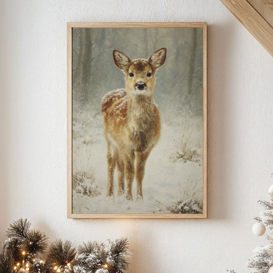December Fawn Meets Morning Snow