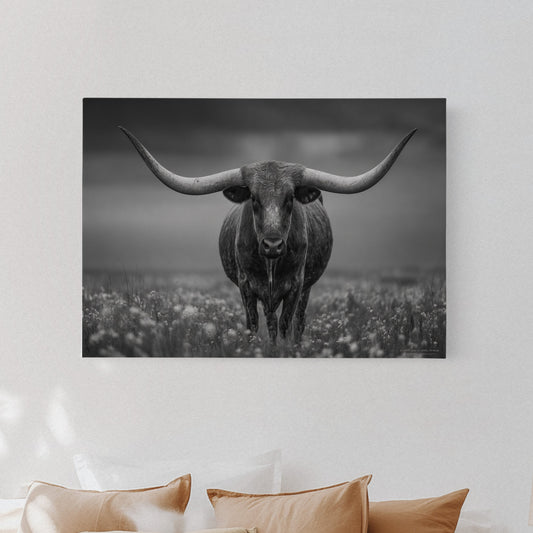 Bedroom with a large bull painting on the wall