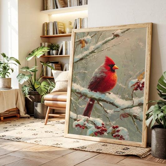 Crimson Among Frosted Branches