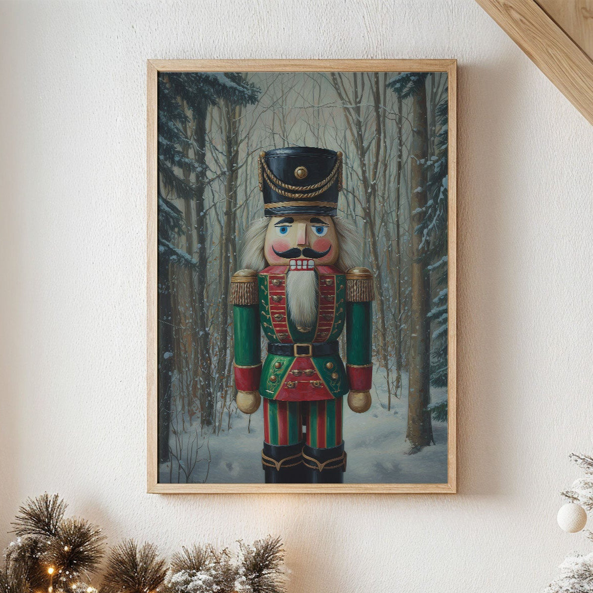 Nutcracker Stands Watch In Winter Woods