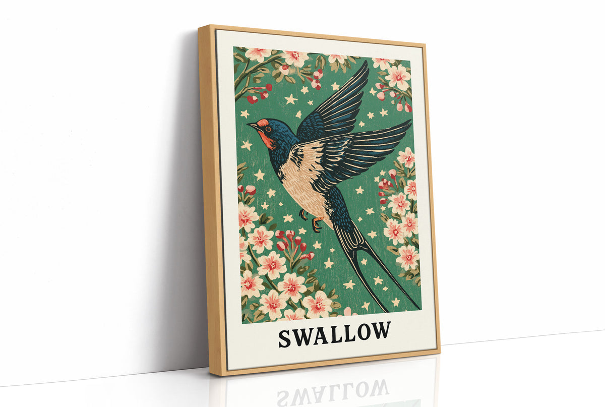 Swallow in a Starlit Blossom Sky
