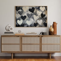 Hearts Dance Through Monochrome Mist