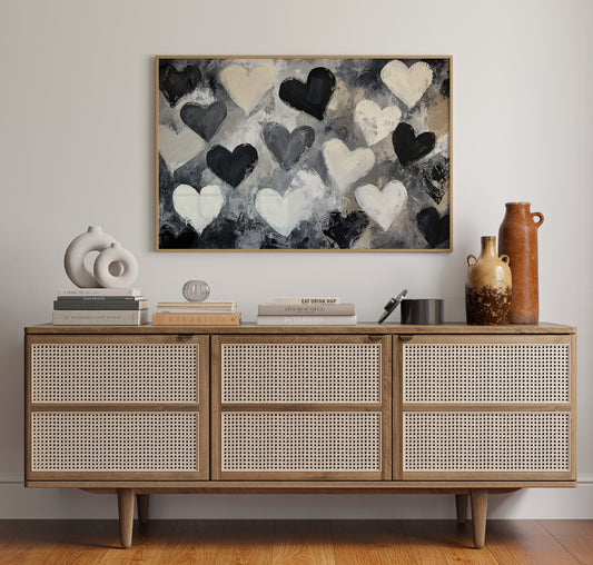 Hearts Dance Through Monochrome Mist