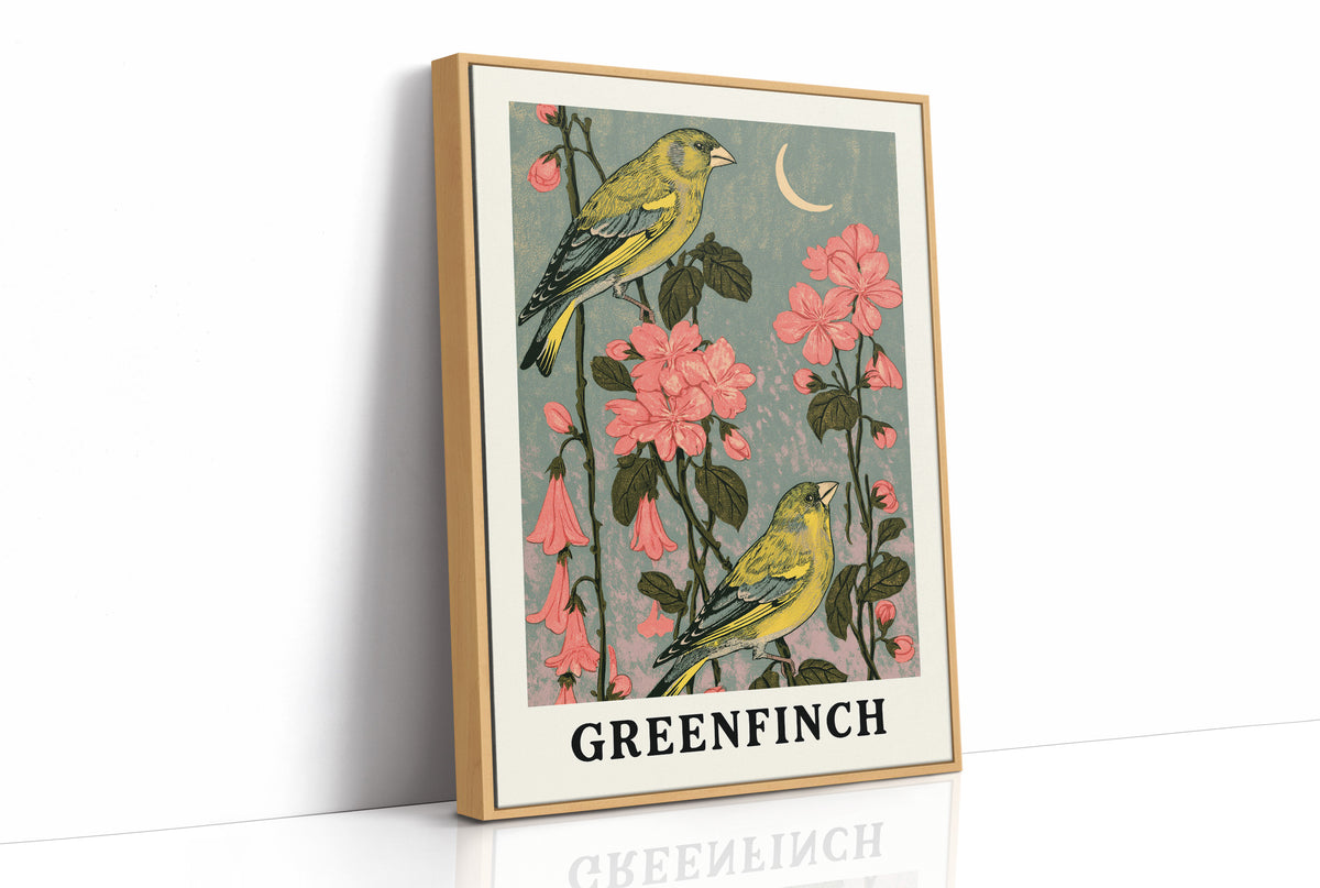 Greenfinches by Moonlit Blooms
