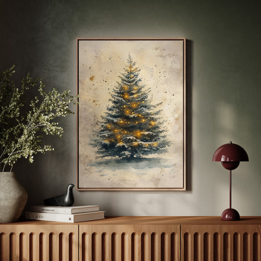 Glowing Christmas Tree Watercolor Print - Festive Wall Art - Gallery Canvas image 14