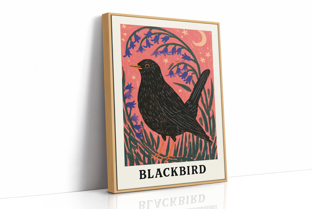 Blackbird Beneath Bluebells and Moon