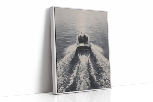 Speedboat Cuts Through Morning Fog