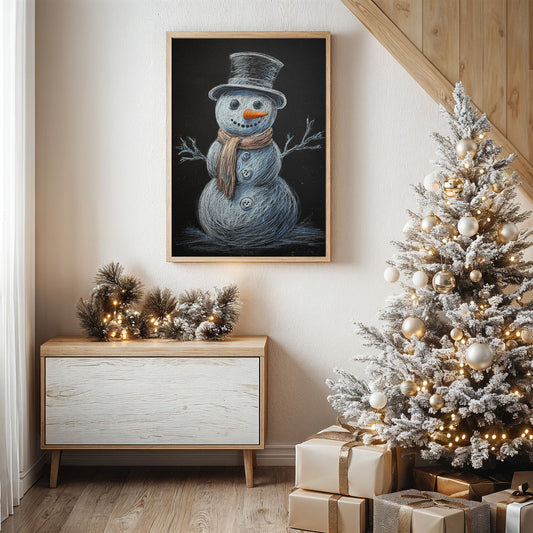 Snowman Tales On Winter Blackboard
