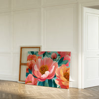 Coral Peonies Dance In Turquoise