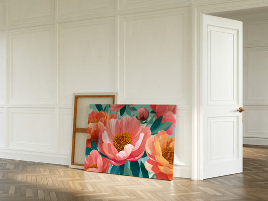 Coral Peonies Dance In Turquoise