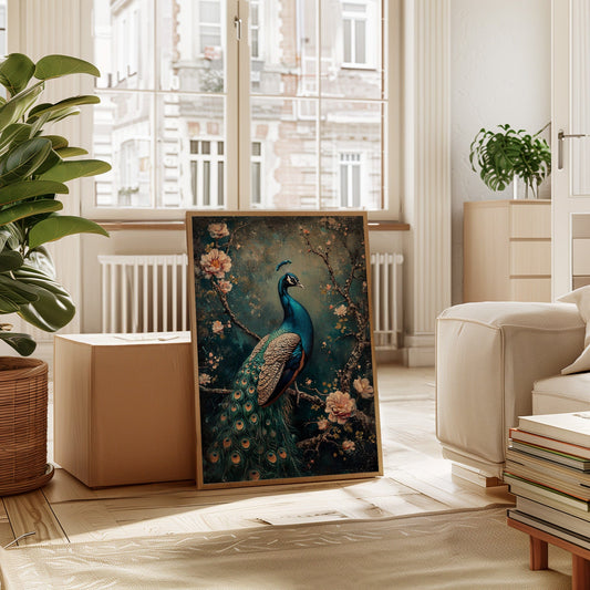 Vintage Peacock & Blossoms – Elegant Wall Art for Timeless Décor