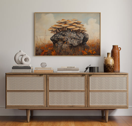 Autumn Mushrooms Crown Ancient Stone