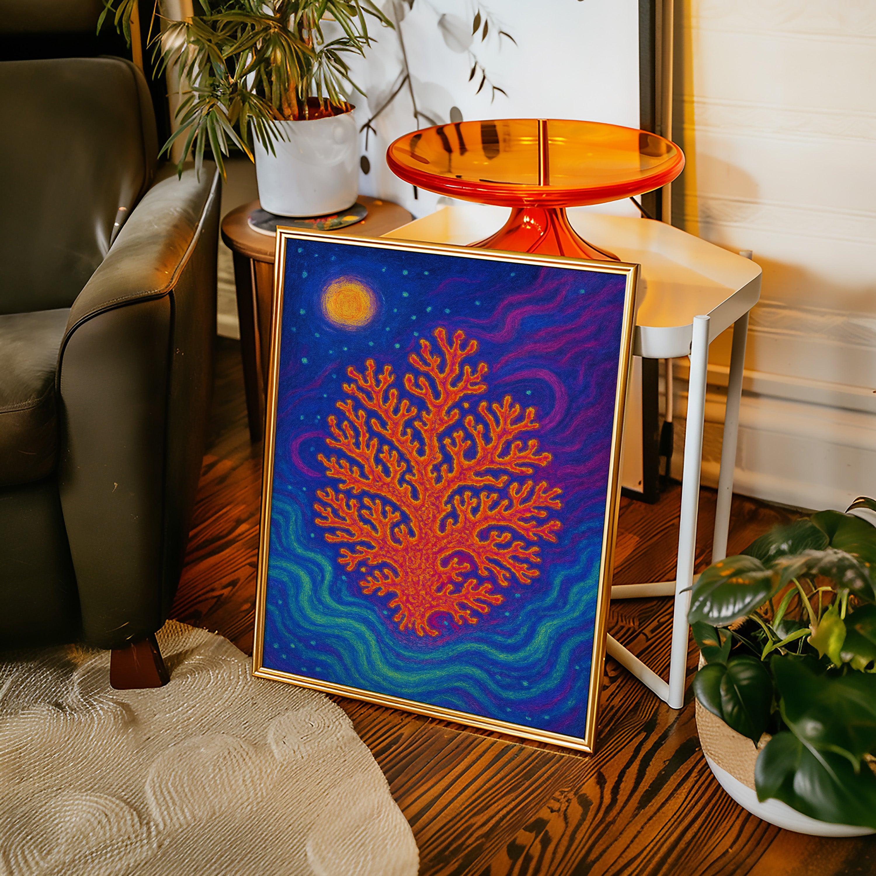 Cosmic Coral Under Moonlight