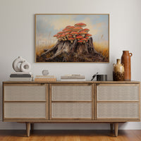 Red Mushrooms Crown Ancient Stump