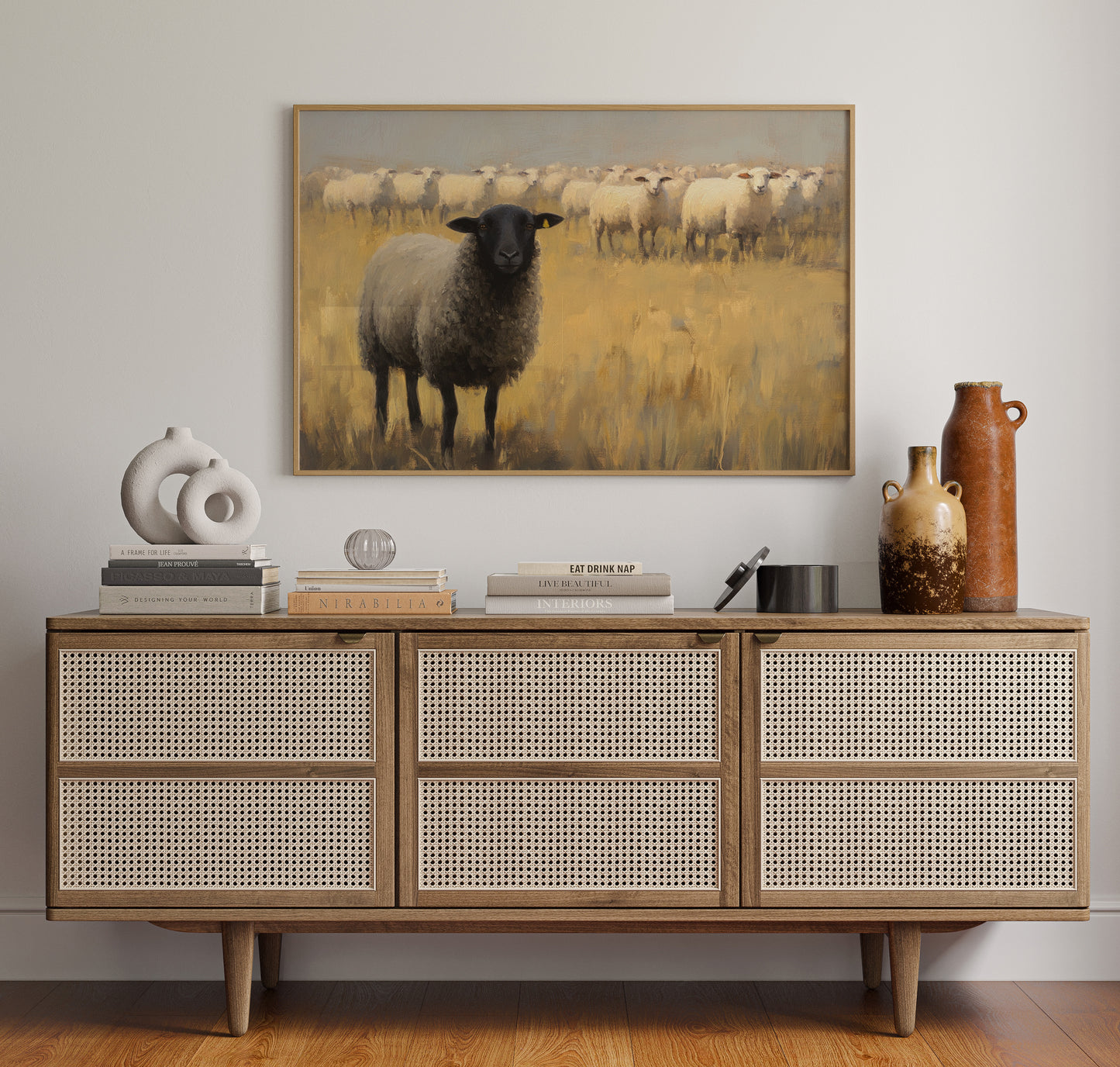 Black Sheep Leads Golden Meadow