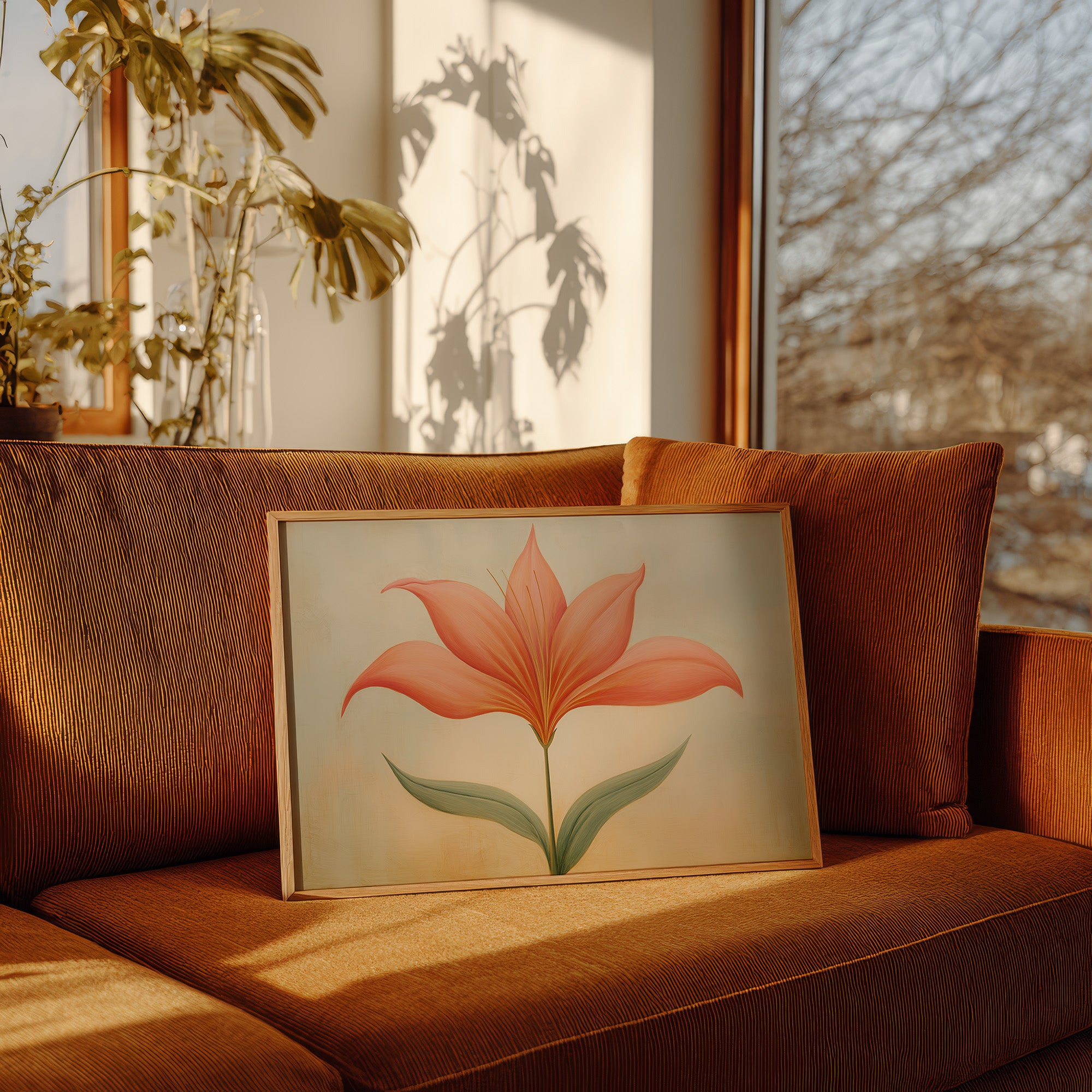 Coral Lily Basks In Golden Hour