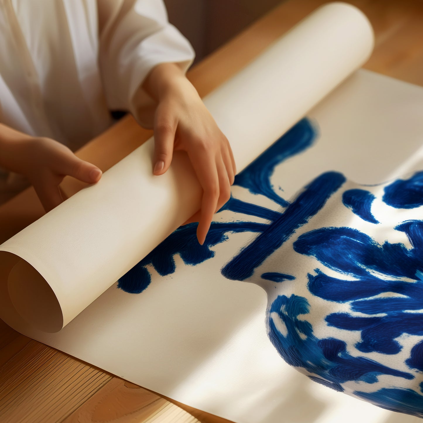 Cobalt Petals Dance In White