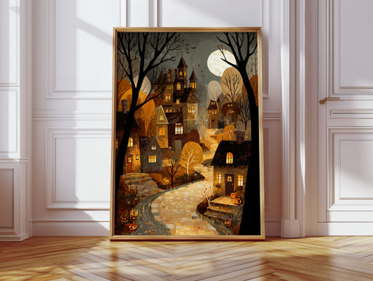 Harvest Moon Over Cobblestone Streets