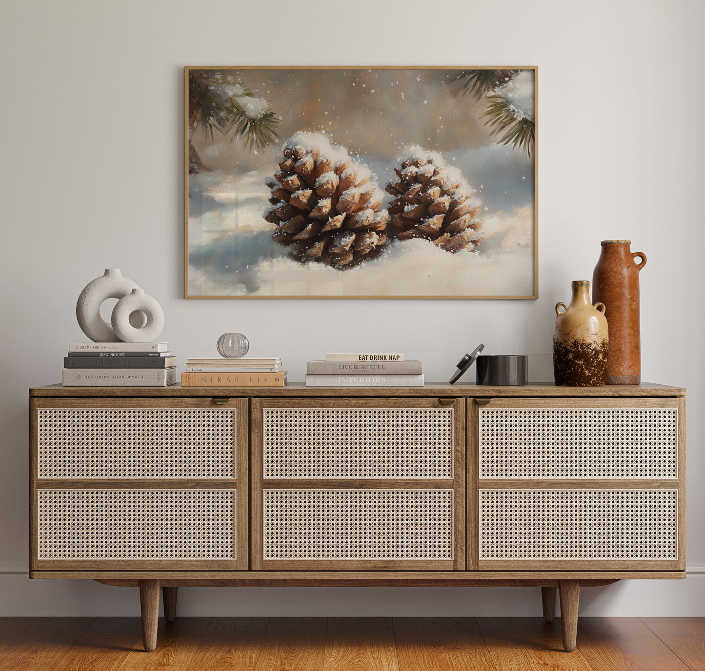 Snow Dusted Pinecones Tell Winter Tales