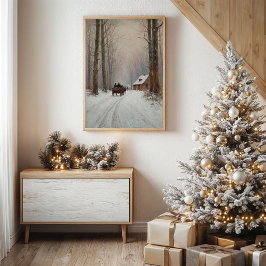 Snow Path Leads Through Ancient Trees