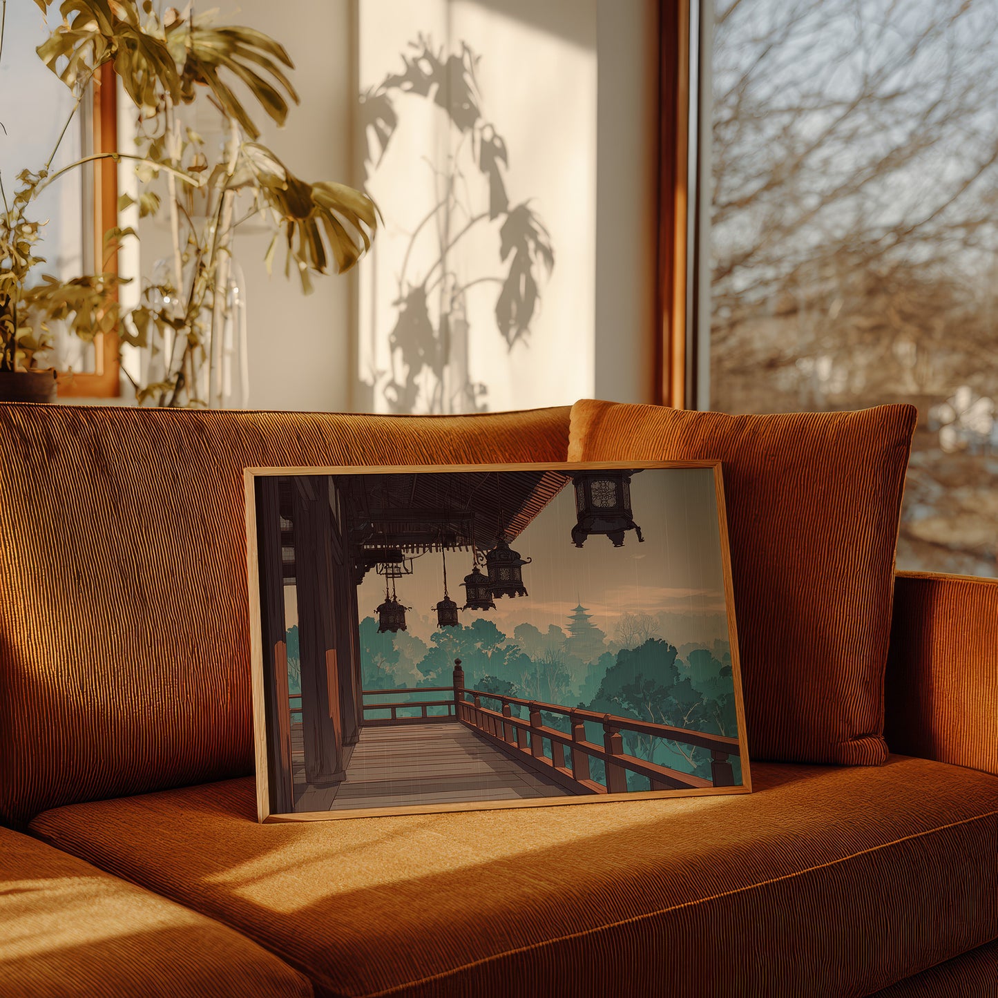 Temple Lanterns Guide Misty Dawn