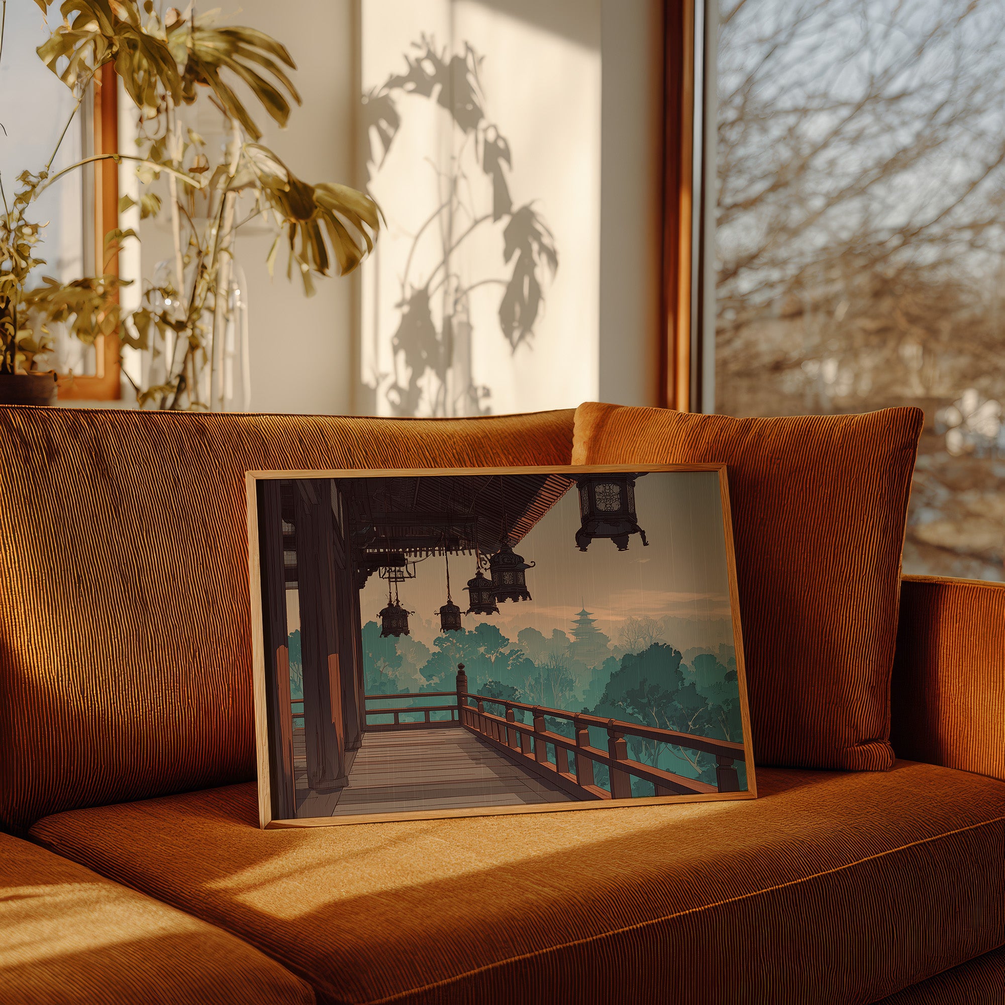 Temple Lanterns Guide Misty Dawn