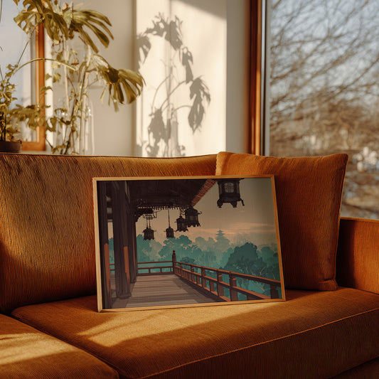 Temple Lanterns Guide Misty Dawn