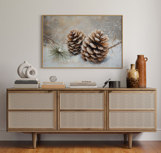 Pine Cones Catch December's First Snow