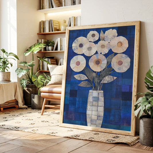 Moonlit Daisies In Checkered Vase