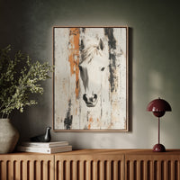 White Horse Against Rustic Planks