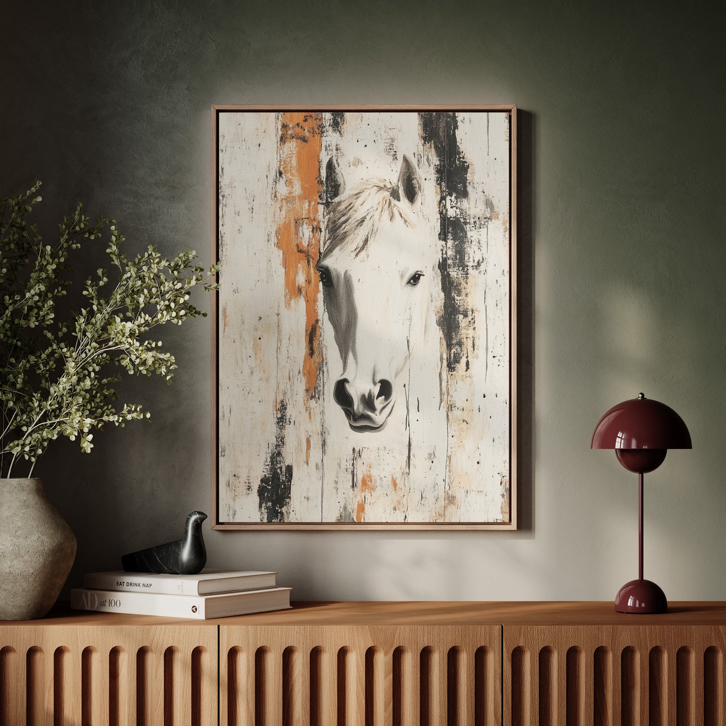 White Horse Against Rustic Planks