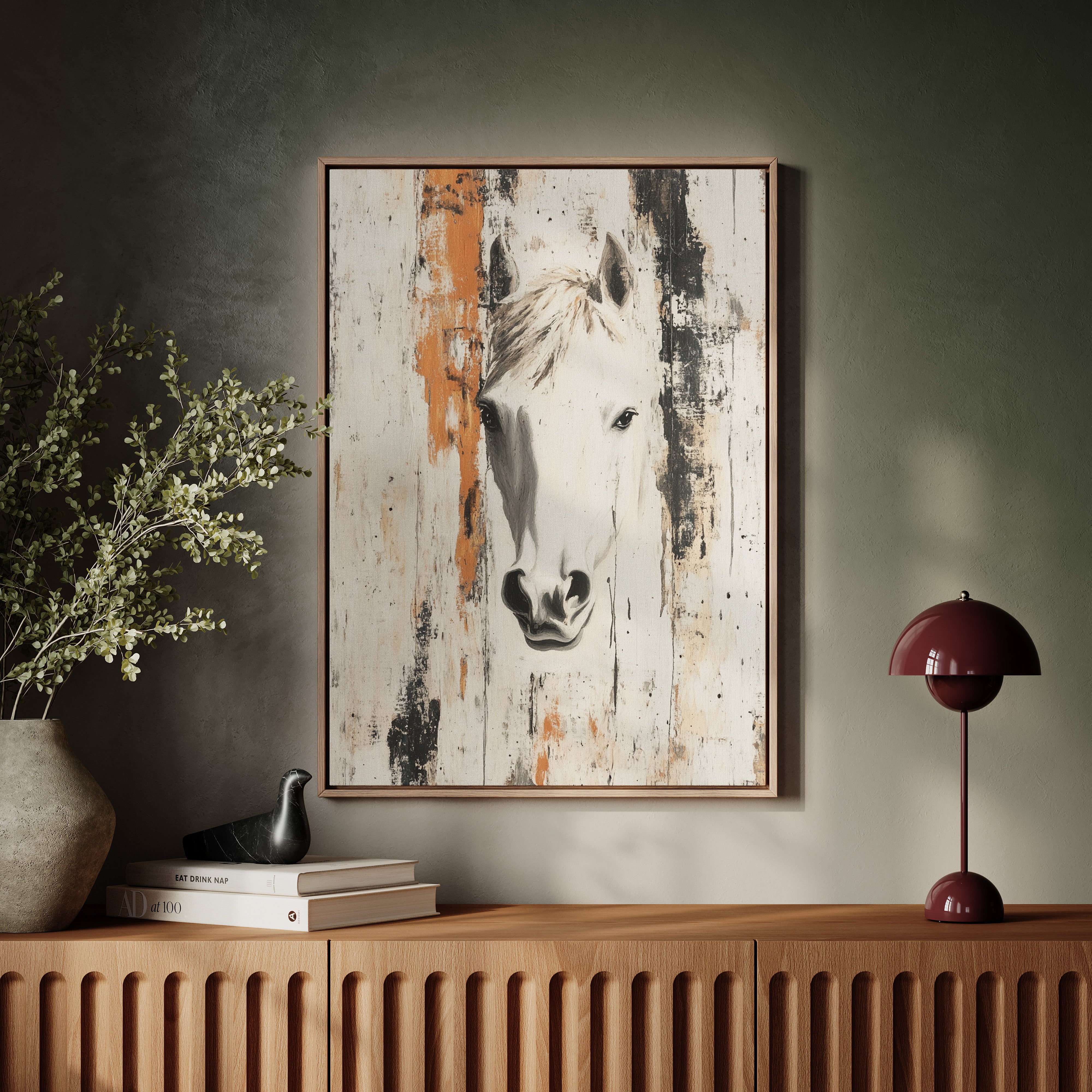 White Horse Against Rustic Planks