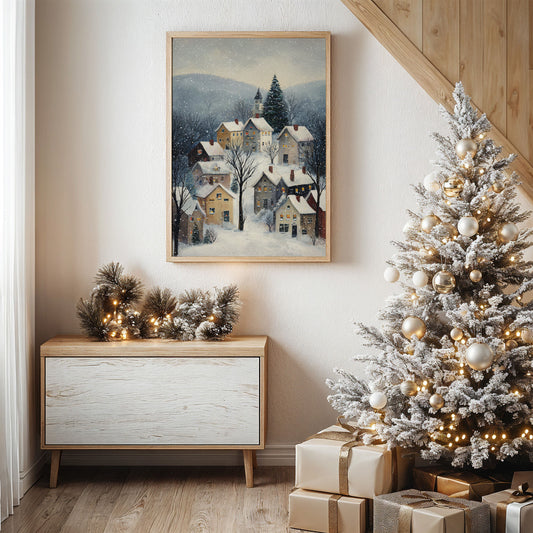 Snow Falls On Winter's Quiet Village