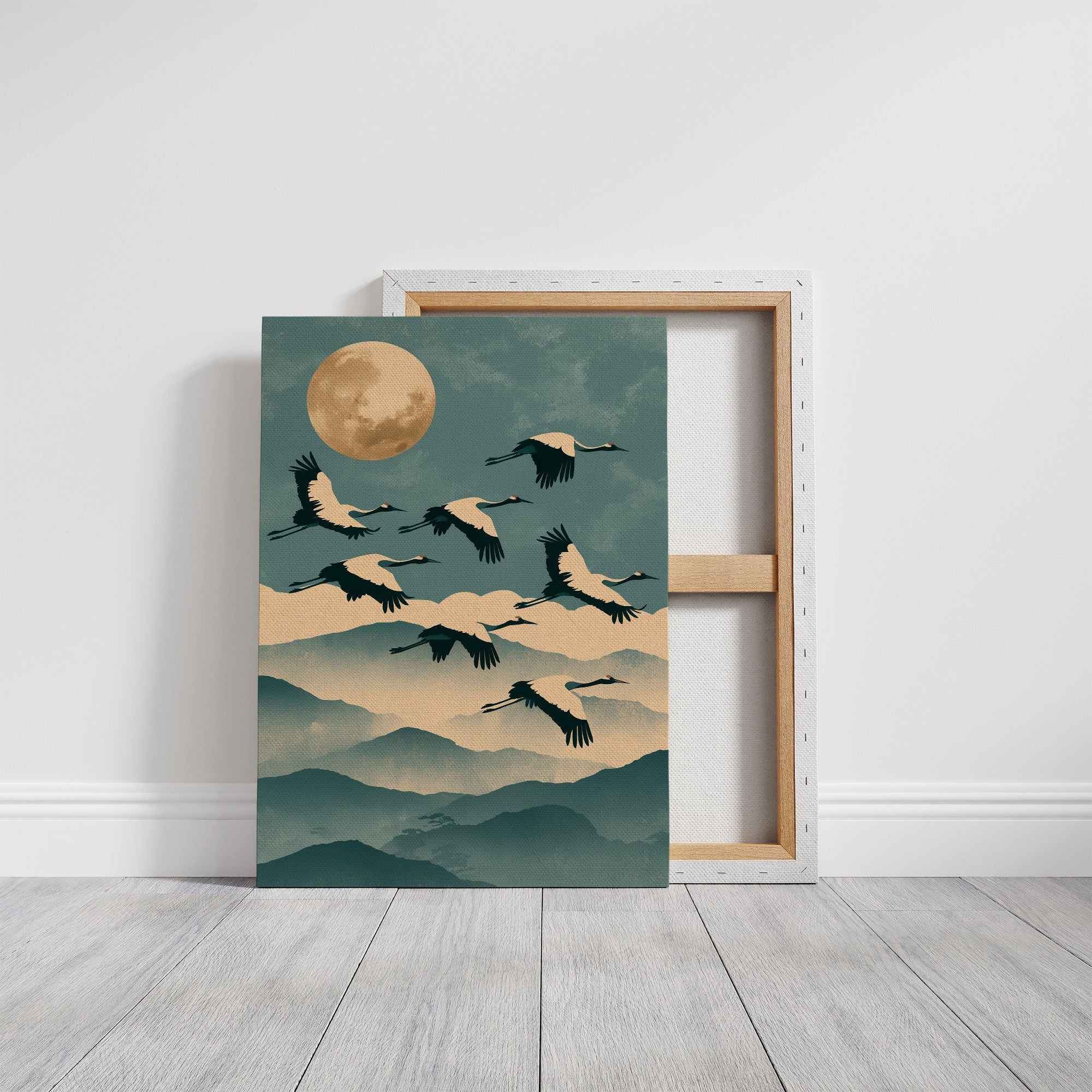 Cranes Over Misted Peaks