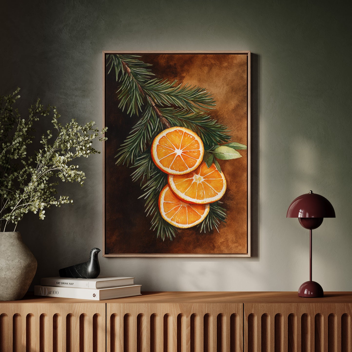 Orange Slice Pine Branch Print - Rustic Nature Art - Gallery Canvas image 7