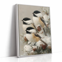 Chickadees on Frosted Pine