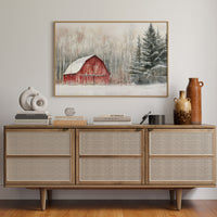 Red Barn Sleeps Among Winter Birch