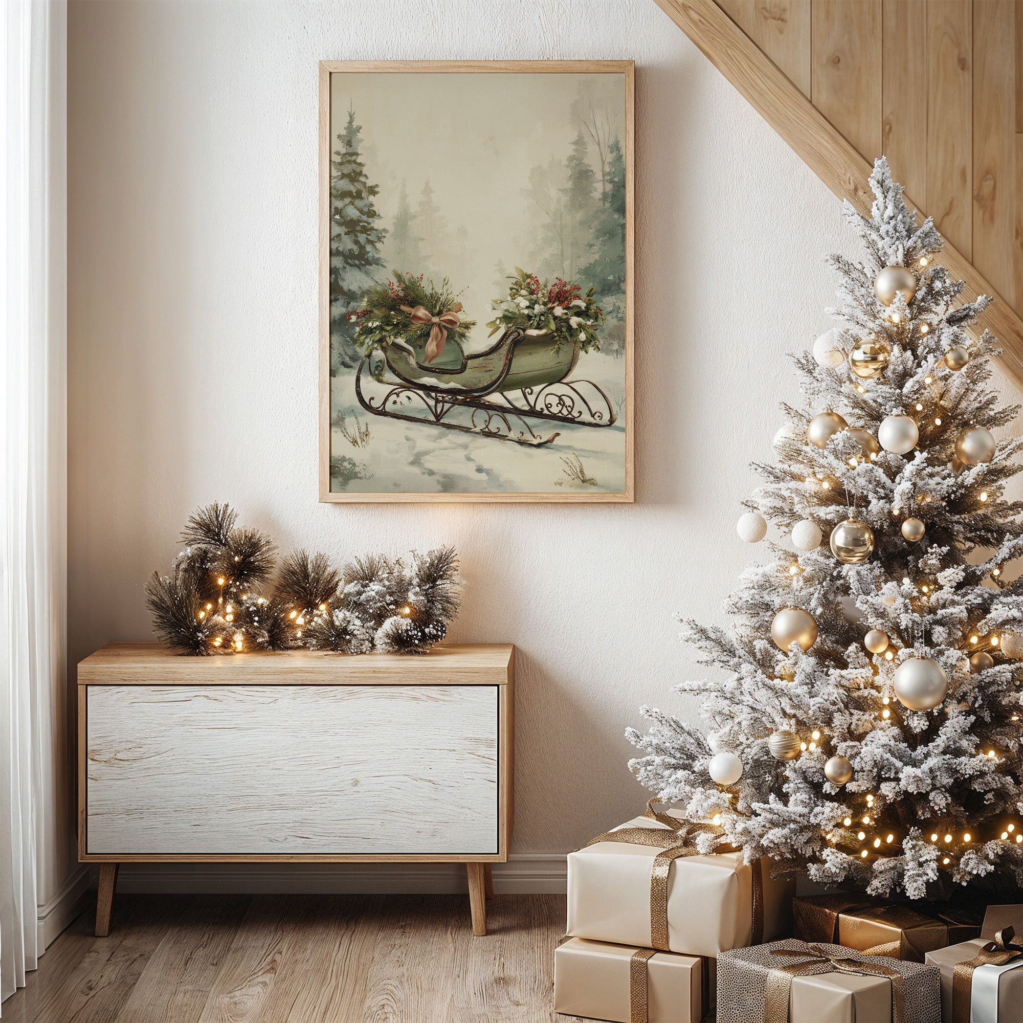Winter Sleigh Among Misty Pines