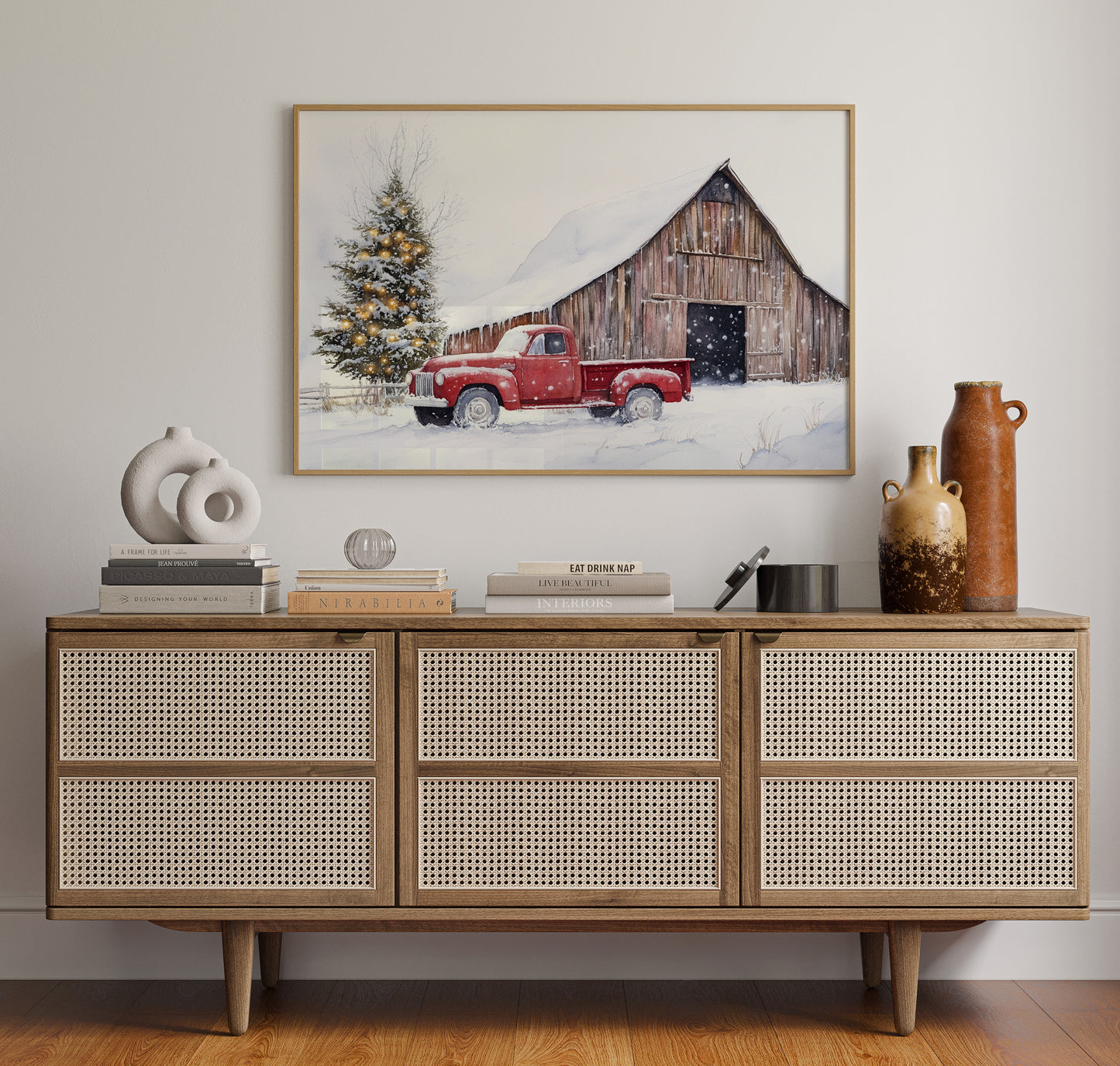 Red Pickup Brings Christmas Home